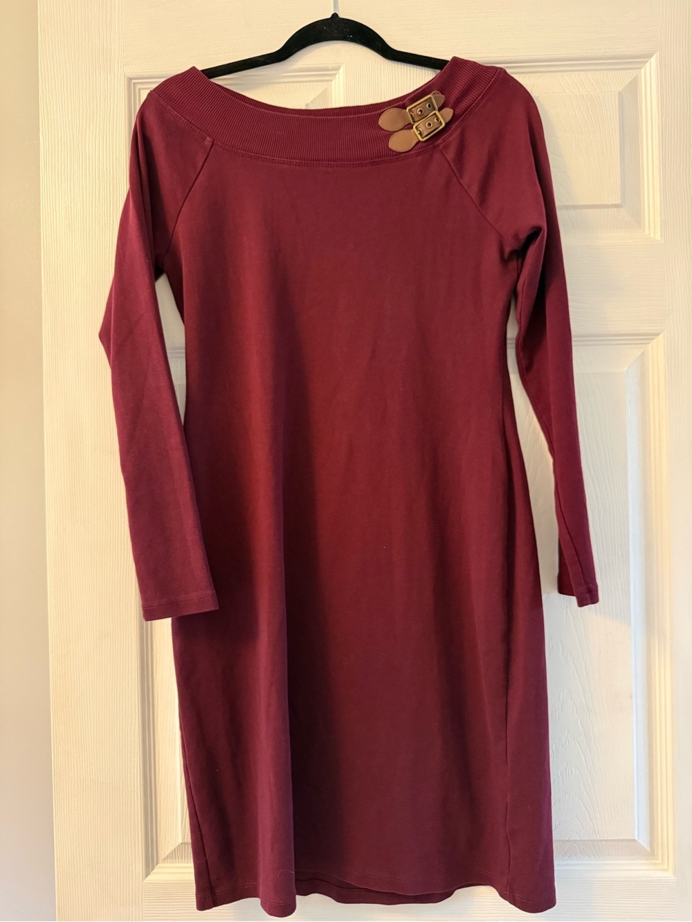 Lauren Ralph Lauren Wide Neck Long Sleeve 100% Cotton Dress Burgundy Size Large